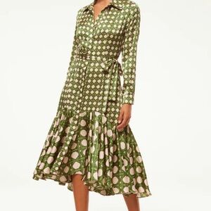Misa Los Angeles Olive Polka Dot Long Sleeve Dress